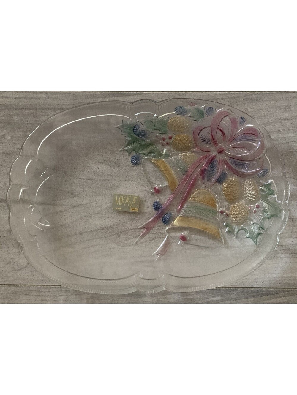 Vintage Mikasa Small Festive Bells Glass Platter Christmas